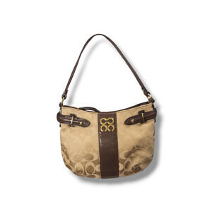 EUC Coach Collette 44790 Signature Gold Canvas Leather Small Handbag Hobo Purse